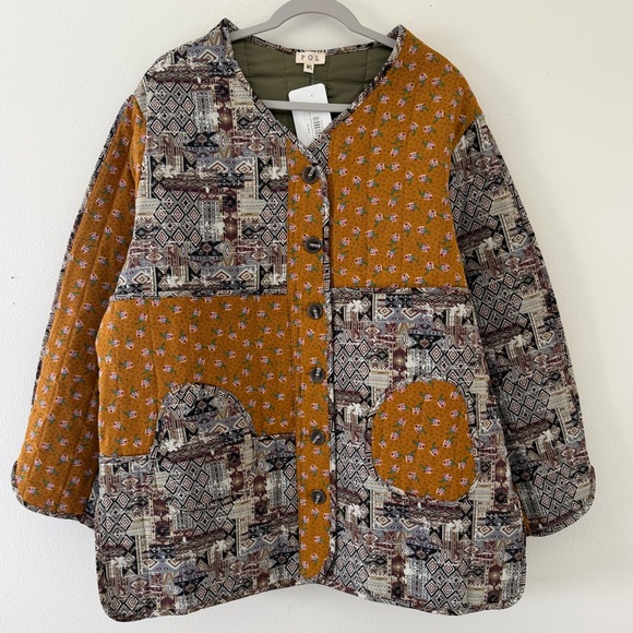 POL Tops - ✨NWT- POL Quilted Floral Patchwork Color Block Shacket size m/l